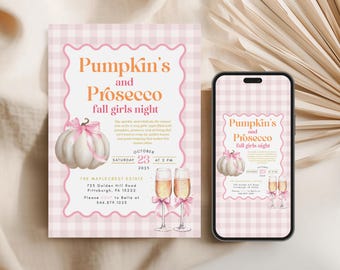 Pumpkins and Prosecco Girls Night Invitation Fall Themed Party Invite All Things Fall Autumn Pumpkin Carving Moms Night Out