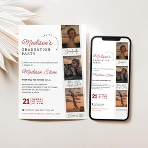 Graduation Party Invitation Red Class of 2025 Editable Canva Template Modern Printable Digital