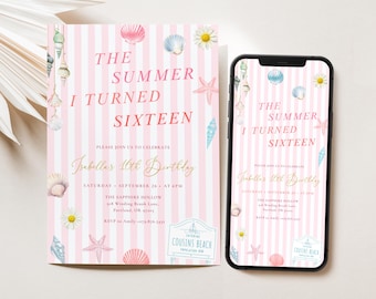 The Summer I Turned Pretty Birthday Invitation Editable Beach Party Template Coastal Teen Girl 16th Birthday Canva Instant Download