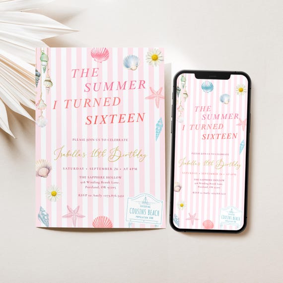 The Summer I Turned Pretty Birthday Invitation Editable Beach Party Template Coastal Teen Girl 16th Birthday Canva Instant Download