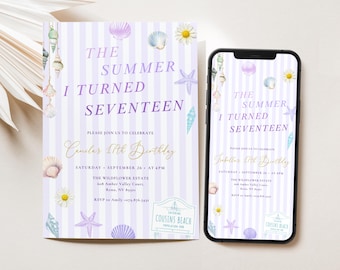 The Summer I Turned Pretty Birthday Invitation Any Age Editable Coastal Summer Beach Party Template Coastal Teen Girl 17th Birthday Invite