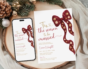 Christmas Bridal Shower Invitation Tis The Season To Be Married Winter Bridal Shower Holiday Wedding Invite Merry Little Bridal Shower Bow