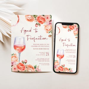 Faire-part d'anniversaire de vin : fête florale dans un vignoble, vieilli jusqu'à la perfection (modèle de toile)