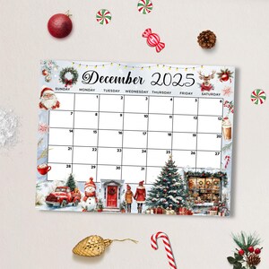 Editable December 2025 Calendar Classic Christmas Planner City Holiday Monthly Calendar for Kids School Home Classroom Canva Design