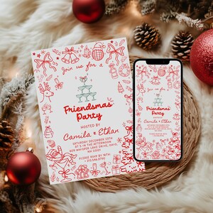 Friendsmas Christmas Party Invitation Whimsical Hand Drawn Holiday Invite Editable Digital Template Holiday Invite Whimsey Xmas Party