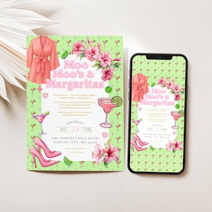 Moo Moos and Margaritas Invitation Girls Night Invite Canva Template Pajama Ladies Night Bachelorette Party Mumus & Margaritas Digital Evite