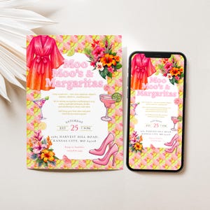 Moo Moos and Margaritas Invitation: Glam Pajama Party, Ladies Night (Digital Download, Canva Template)