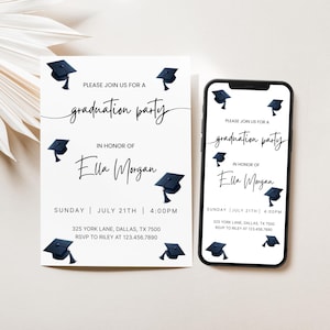 Modèle numérique d'invitation de remise de diplôme pour faire-part de fin d'études, invitation à la fête de remise des diplômes, carte électronique modifiable pour senior 2025, faire-part de remise des diplômes à faire soi-même