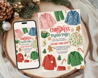 Christmas Pajama Party Invitation Holiday Sleepover Invite Friendsmas Pajama Holiday Xmas PJ Birthday Party Invitation Digital Template