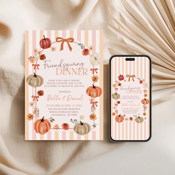 Friendsgiving Invitation Cozy Fall Dinner Party Invite Thanksgiving Celebration Thankful For Friends Autumn Gathering Friends Party Template