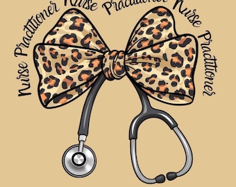 Nurse Practitioner Cheetah Bow Stethoscope PNG (Digital Download)