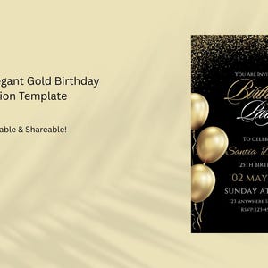 Elegante gouden verjaardagsuitnodigingsjabloon – volledig bewerkbaar en deelbaar!