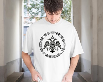 Byzantine Double Headed Eagle Shirt Orthodox Christian Tee Greek Heritage Shirt Eastern Roman Empire Faith Based Graphic Tee Greek Key