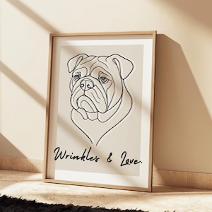 Minimalist Bulldog Line Art Print: Modern Pet Home Decor