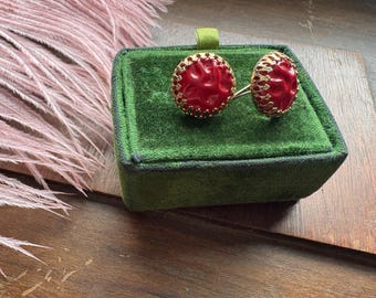 Vintage Red Button Earrings
