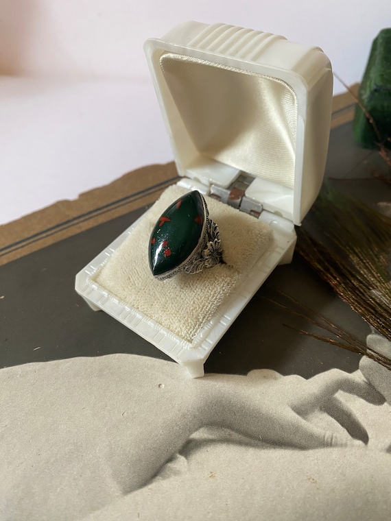 Antique Sterling Silver Ring with Faux Bloodstone - image 1