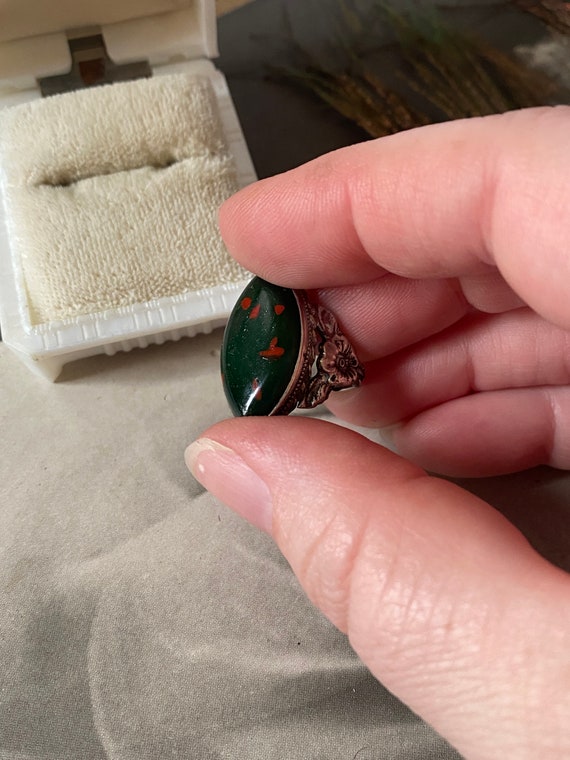 Antique Sterling Silver Ring with Faux Bloodstone - image 7
