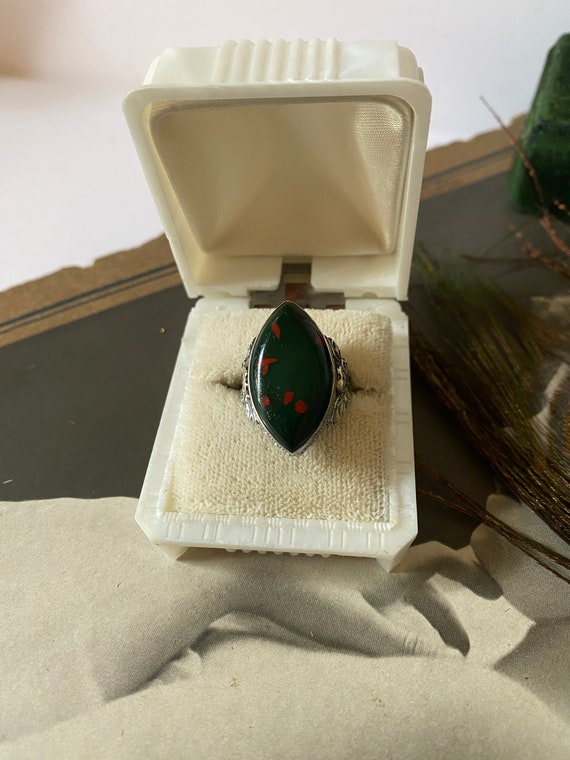 Antique Sterling Silver Ring with Faux Bloodstone - image 2