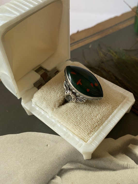 Antique Sterling Silver Ring with Faux Bloodstone - image 4