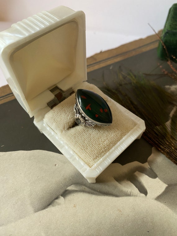 Antique Sterling Silver Ring with Faux Bloodstone - image 3
