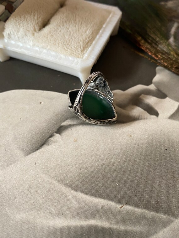 Antique Sterling Silver Ring with Faux Bloodstone - image 6