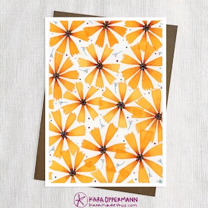 Biglietti d'auguri vuoti con fiori gialli 5x7" - Biglietto per tutte le occasioni - Biglietto con fiori astratti - Carta d'archivio - Busta riciclata - Incorniciabile - Fatto a mano