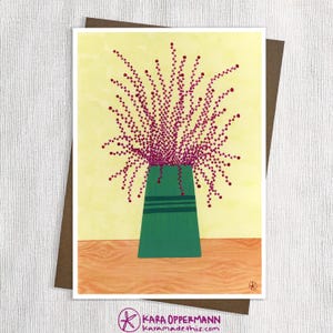 Cartões de felicitações com plantas magenta 5x7” – Para todas as ocasiões – Cartões coloridos com plantas abstratas – Papel de arquivo – Envelopes reciclados – Emolduráveis – Feito à mão