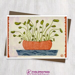 Biglietti d'auguri astratti con pianta del denaro 5x7" - Biglietto per tutte le occasioni - Biglietto con pianta colorata - Carta d'archivio - Buste riciclate - Incorniciabili - Fatti a mano