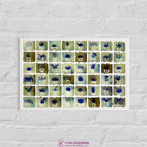 Blue Plant Grid Print– Colorful Hand Painted Art– Abstract Plants Print– Modern Art Print– Gallery Wall– Unique Wall Art– 100% Cotton Paper