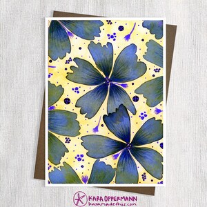 Biglietti d'auguri vuoti con fiori blu 5x7" - Biglietti per tutte le occasioni - Biglietti con fiori astratti - Carta d'archivio - Busta riciclata - Incorniciabili - Fatti a mano