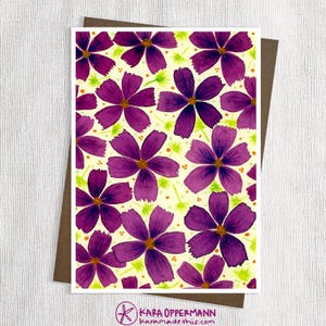 5x7 ”Lila Blumen Blanko Grußkarte– Für alle Gelegenheiten– Abstrakte Blumen Grußkarte– Archivpapier– Recycelter Umschlag– Rahmenbar– Handgemacht