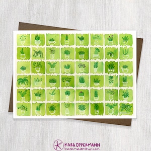 Biglietti d'auguri con griglia di piante verdi 5x7" - Tutte le occasioni - Biglietto di auguri con piante astratte colorate - Carta d'archivio - Busta riciclata - Incorniciabile - Fatto a mano