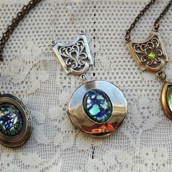 3 Lord Of The Rings -  Vintage Opal Locket Necklaces - Elvish Spring Necklaces ONE LEFT