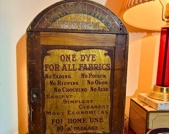 Vintage Mercantile Dye Cabinet c. 1910 - All Original Antique Rainbow Dyes
