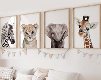KIU DESIGNS Safari Nursery Wall Art, Wall Art Set of 4, 8"X10" Jungle Nursery Decor