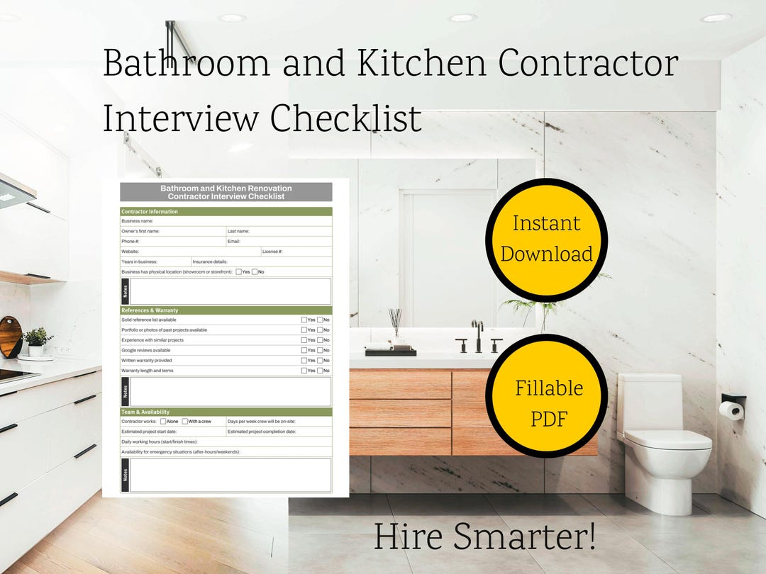 Hiring Kitchen and Bathroom Renovation Contractor Interview Checklist ...