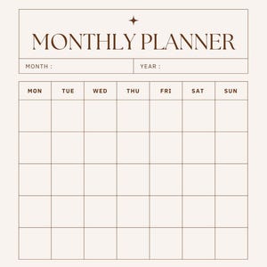 Minimalist Digital Monthly Planner | Undated PDF Planner for 2025 | Printable Monthly Calendar with To-Do & Notes | Instant Download