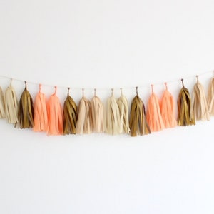 Tissue Tassel Garland Kit - Nectar : Peach, Off White, Kraft, Metallic Gold - DIY Tissue Paper Tassel Garland, DIY Banner, Bunting, Birthday