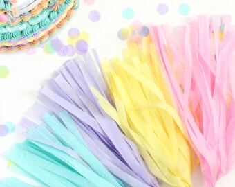 ENCHANTED Tissue Tassel Garland Kit :  Lavender, Light Yellow, Aqua, Pink - DIY Tassel Garland, Unicorn Party, Mermaid, Princess, Tangled