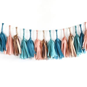 Baby Shower Banner - Pueblo: Teal, Colonial Blue, Salmon, Metallic Bronze - It&#39;s A Boy Garland, Baby Shower Tassel Kit, Baby Shower Decor