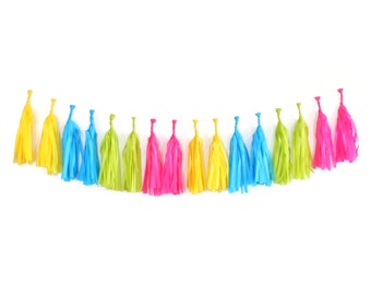 NEON Tissue Tassel Garland Kit : Hot Pink, Lime Green, Yellow, Turquoise, Party Decorations, Girls Party, Neon Tassels, DIY Paper Tassels