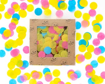 Confettis écologiques - Néon : citron vert, rose vif, turquoise, jaune - Confettis ronds, Confettis respectueux de l'environnement, Confettis ronds
