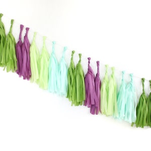 SUCCULENT Tissue Tassel Garland Kit : Oasis Green, Plum, Chartreuse, Mint, Green, DIY Tassel Garland Kit, Boys Birthday, Party Banner image 1