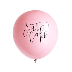 Set of 3 - Pink &quot;Eat Cake&quot; Calligraphy Latex Boutique Printed Party Balloons