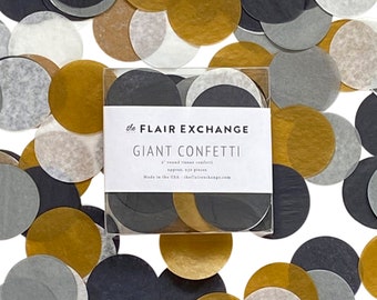 Confeti gigante de 5 cm - Esmoquin: Negro, blanco, gris, dorado metalizado - Círculos de confeti para fiestas, para decorar mesas o globos transparentes