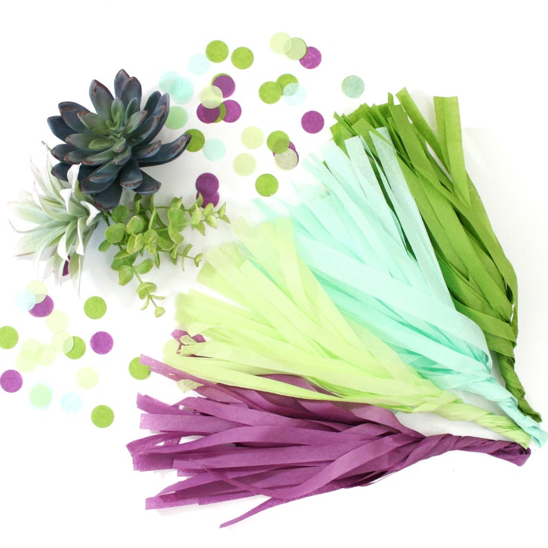 SUCCULENT Tissue Tassel Garland Kit : Oasis Green, Plum, Chartreuse, Mint, Green, DIY Tassel Garland Kit, Boys Birthday, Party Banner image 2