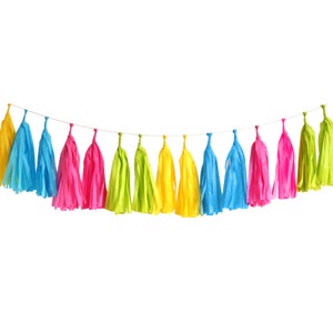 Tissue Tassel Garland Kit Neon : Hot Pink, Lime Green, Yellow, Turquoise, Party Decorations, Girls Party, Neon Tassels, DIY Paper Tassels image 4