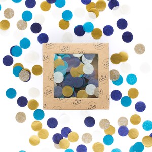 Eco Confetti - Indigo: Colonial Blue, Navy, Oatmeal, Metallic Gold - Circle Confetti, Eco Friendly Confetti, Round Confetti