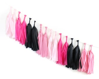 FLAMINGLE Tissue Tassel Garland Kit :  Dark Pink, Black, Hot Pink, Blush - DIY Tassel Garland, Wedding Decorations,  Bridal Shower