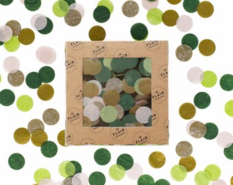 Confettis écologiques - Feuilles : forêt, sauge, sable, or métallique - Confettis ronds, Confettis respectueux de l'environnement, Confettis ronds